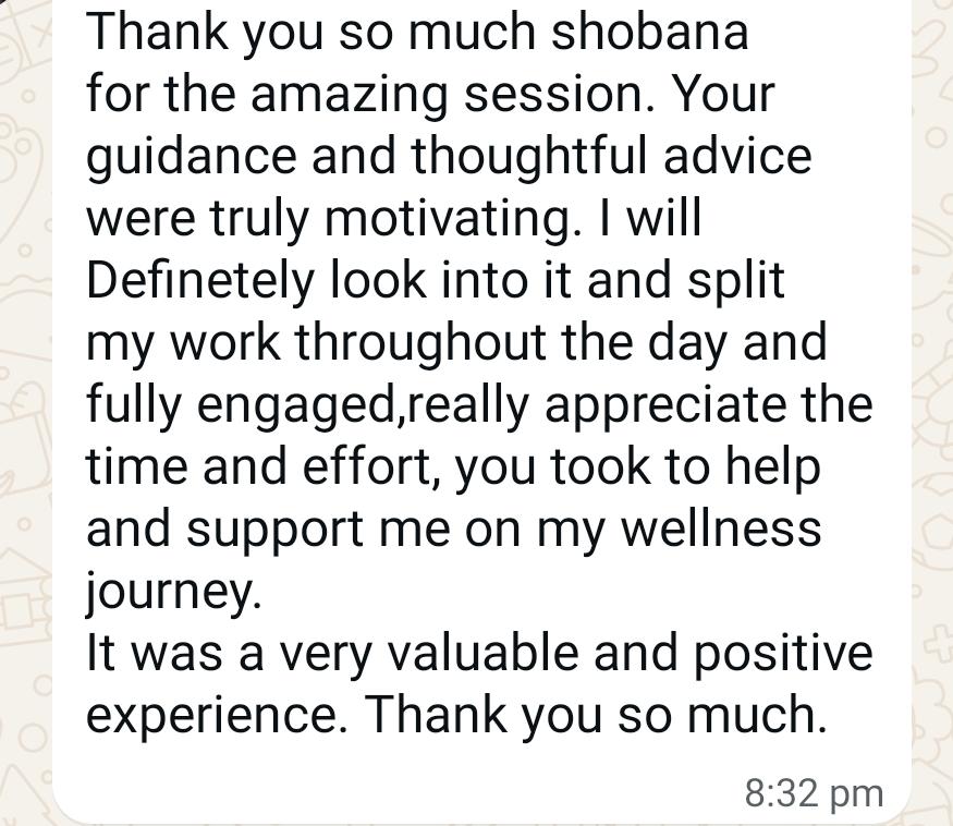 Her note after a wellness session