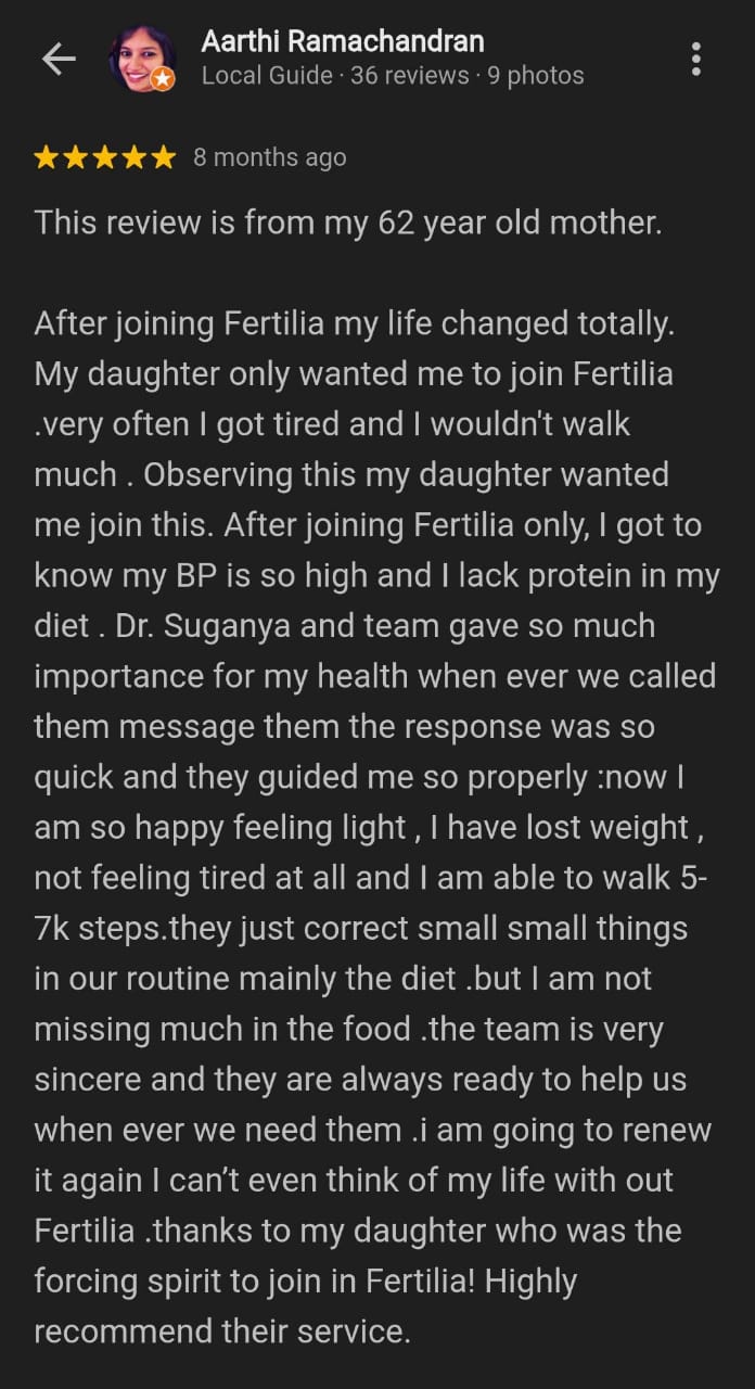 Google review from a daughter about her mother's health transformation
